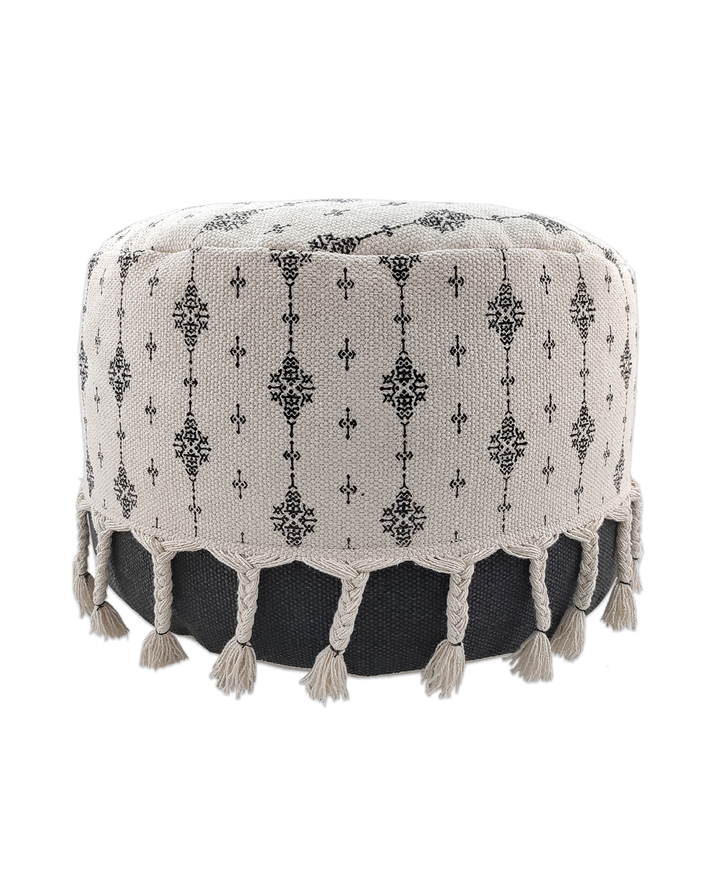 IMG_20220810_113631-2.jpg Bedroom White and Black Pouf with Tassel - PF 074 (50x50x30cm) - الصورة 2