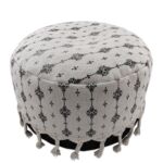 Bedroom White and Black Pouf with Tassel - PF 074 (50x50x30cm)