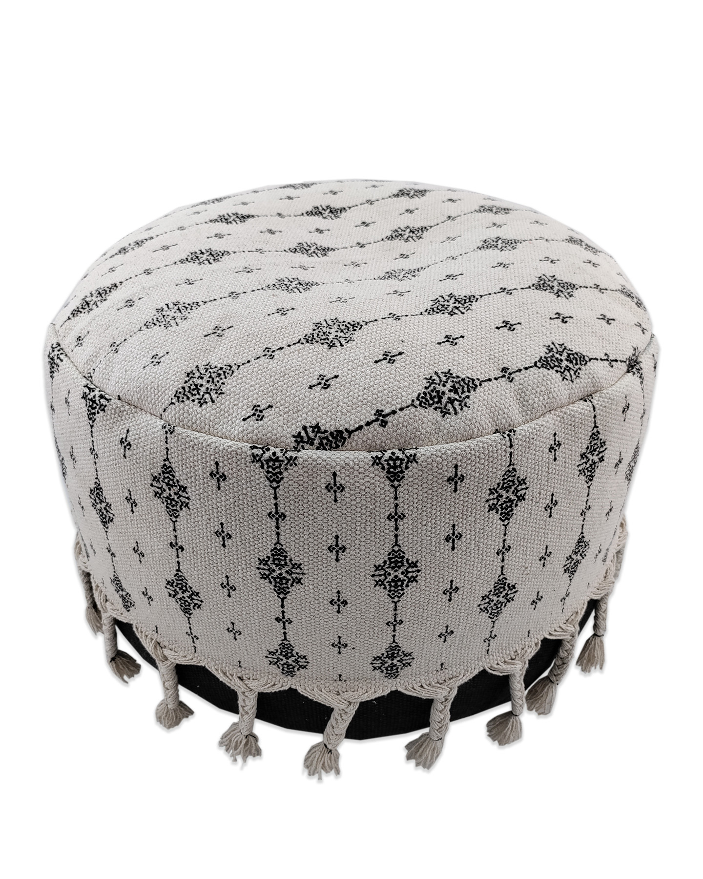 IMG_20220810_113632.jpg Bedroom White and Black Pouf with Tassel - PF 074 (50x50x30cm) - الصورة 1