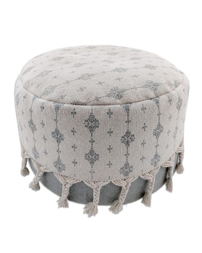 Soft White and Grey Pouf for Balcony - PF 075 (50x50x30cm) - Image 1