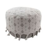 White and Beige Color Cotton Playroom Pouf with Tassel - PF 077 (50x50x30cm)