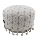 White and Green Color Study Room Pouf with Tassel - PF 076 (50x50x30cm)