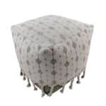 White and Green Color Study Room Pouf with Tassel - PF 076 (40x40x40cm)