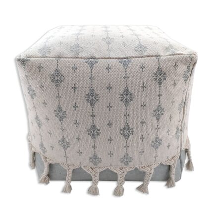 Soft White and Grey Pouf for Balcony - PF 075 (40x40x40cm)