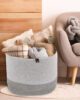 White & Grey Handmade Cotton Basket with Handle - BS 019 - الصورة 6