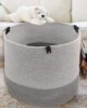 White & Grey Handmade Cotton Basket with Handle - BS 019 - الصورة 5
