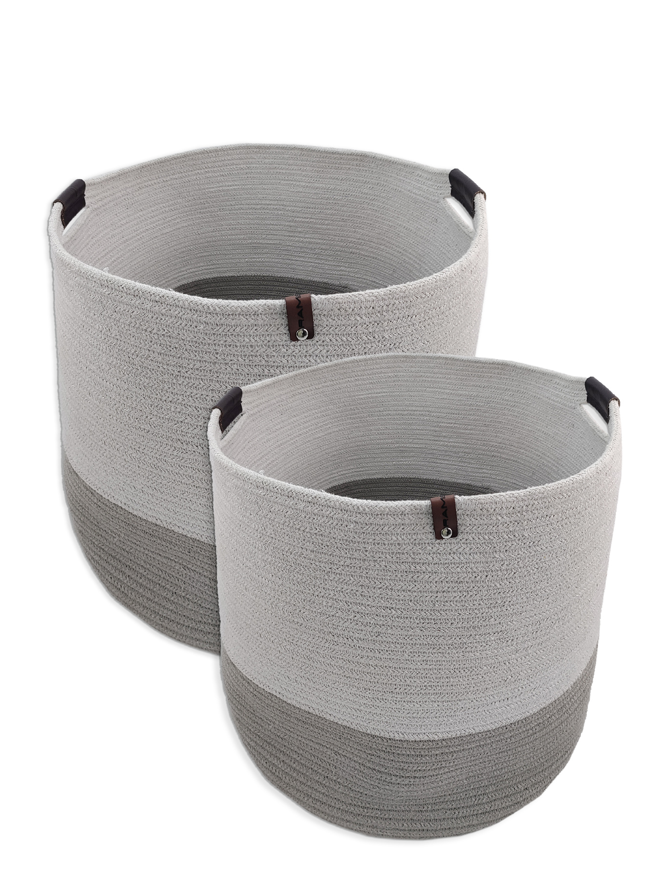 IMG_20220825_162623.jpg White & Grey Handmade Cotton Basket with Handle - BS 019 - الصورة 4
