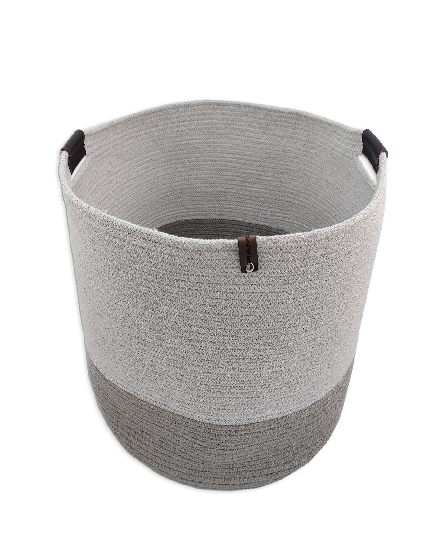 IMG_20220825_162624.jpg White & Grey Handmade Cotton Basket with Handle - BS 019 - الصورة 1