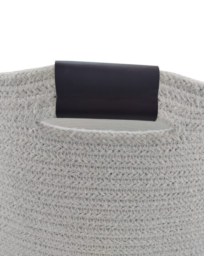 ⁦White & Grey Handmade Cotton Basket with Handle - BS 019⁩ - الصورة ⁦2⁩