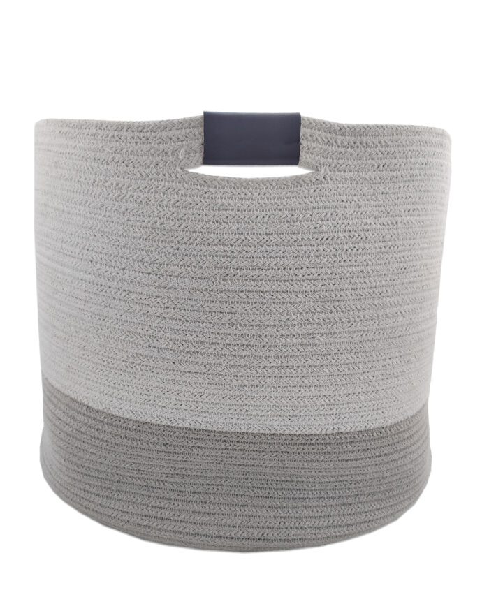⁦White & Grey Handmade Cotton Basket with Handle - BS 019⁩ - الصورة ⁦3⁩