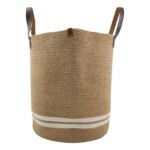 Natural & White Handmade Jute & Cotton Basket - BS 020 (40Dx50Hcm)