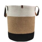 Natural, White & Black Jute & Cotton Basket - BS 018 (50Dx40Hcm)