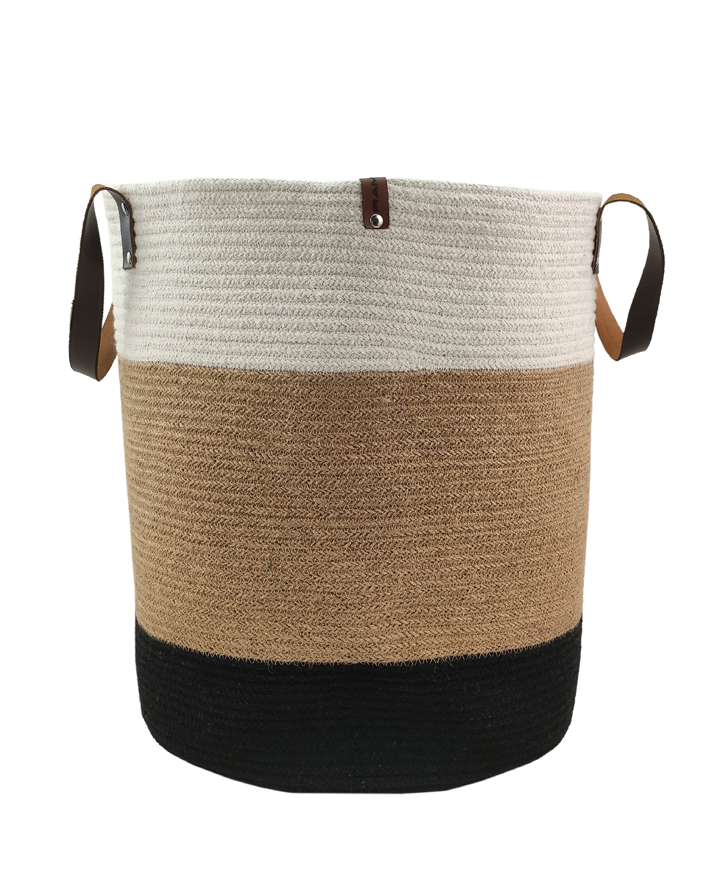IMG_20220919_172950-1.jpg Natural, White & Black Jute & Cotton Basket - BS 018 (50Dx40Hcm) - الصورة 1