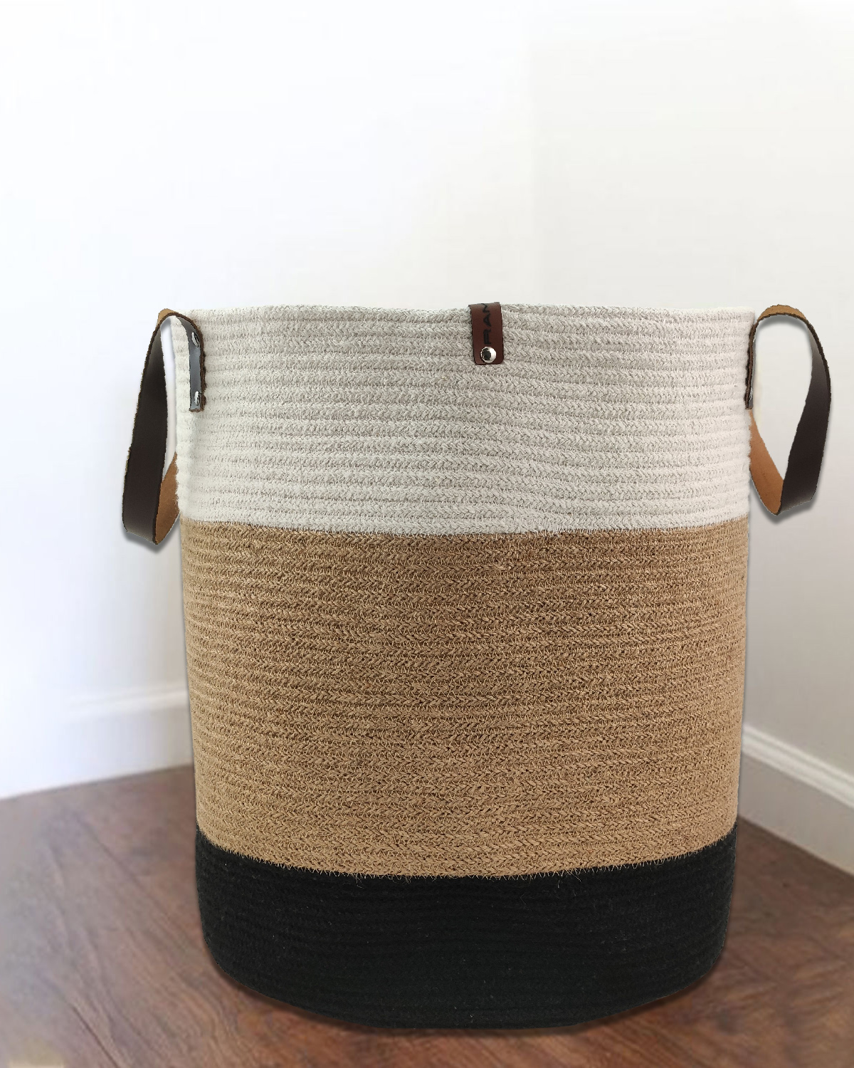 IMG_20220919_172953-1.jpg Natural, White & Black Jute & Cotton Basket - BS 018 (50Dx40Hcm) - الصورة 5
