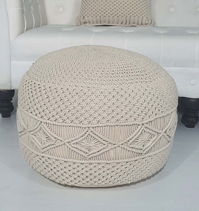 Front View of Macrame Pouf PF-072 by Ramsha Home