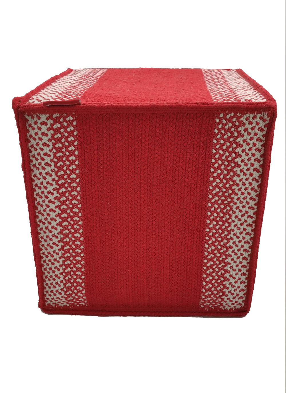 POUF0.jpg Red and White Color Cotton Pouf for Living Room - PF 001 (40x40x40cm) - الصورة 2