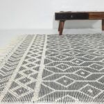 Sophisticated 150x230cm woven rug in white and black, made from wool and cotton, SR 005, ideal for enhancing modern home decor by Ramsha Home.