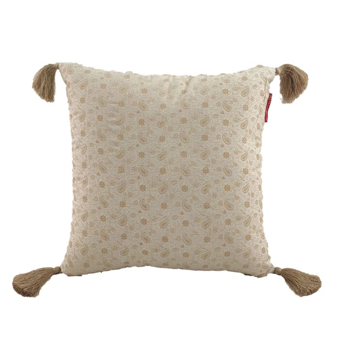 ⁦White & Gold Color Polyester Cushion with Filler for Living Room, Couch - CS 231 (45x45cm)⁩ - الصورة ⁦1⁩