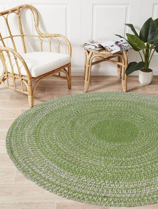 001-2-2.jpg Handmade Green & White Color Cotton Round Braided Rug - BR 006 - Image 5