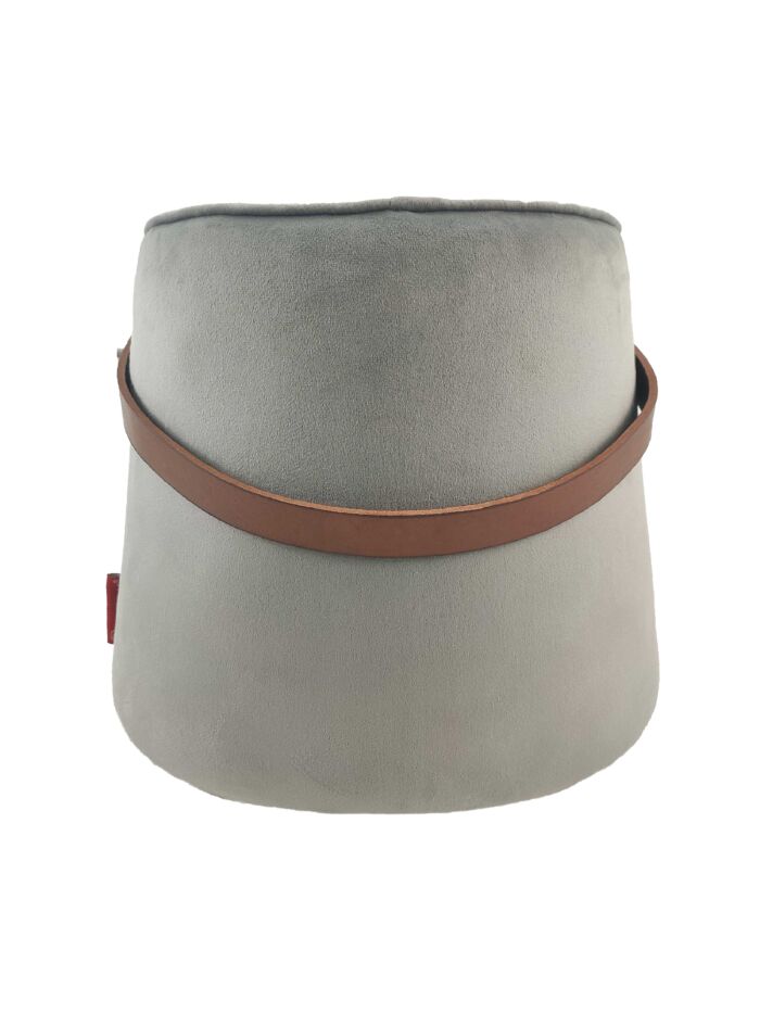 Grey comfort polyester pouf with leather handle PF-022 By Ramsha Home