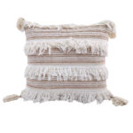 Beautiful 45x45cm cotton and acrylic cushion with natural color, embroidery, and tassels, CS-152, perfect for adding elegance to bed and couch by Ramsha Home.