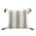 Chic 45x45cm decorative cushion with tassels, polyester filler, white and light beige, Design Code CS-136, perfect for outdoor settings by Ramsha Home.