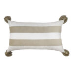 Contemporary 30x50cm polyester cushion with white and light beige color, tassels, and filler, CS-136, perfect for indoor and outdoor use by Ramsha Home.