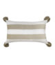 Contemporary 30x50cm polyester cushion with white and light beige color, tassels, and filler, CS-136, perfect for indoor and outdoor use by Ramsha Home.