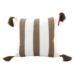 Stylish 45x45cm white and brown polyester cushion with tassels, CS-138, perfect for indoor and outdoor decor by Ramsha Home.