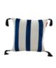 Trendy 45x45cm polyester cushion with white and blue colors, tassels, and filler, CS-137, designed for cafes and window seating by Ramsha Home.