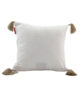 Stylish 45x45cm polyester cushion with tassels, white and light beige, Design Code CS-136, ideal for enhancing living room decor by Ramsha Home.