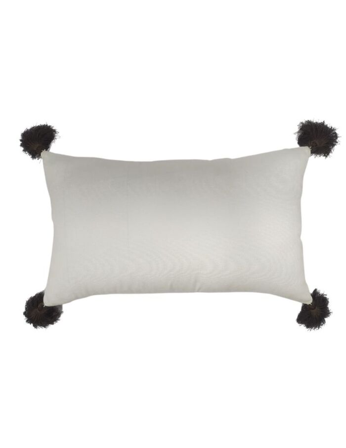 Stylish 30x90cm white and brown polyester cushion with tassels and filler, CS-138, perfect for indoor and outdoor decor by Ramsha Home.