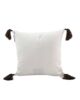 Decorative 45x45cm polyester cushion in white and brown with tassels, CS-138, suitable for indoor and outdoor use by Ramsha Home.