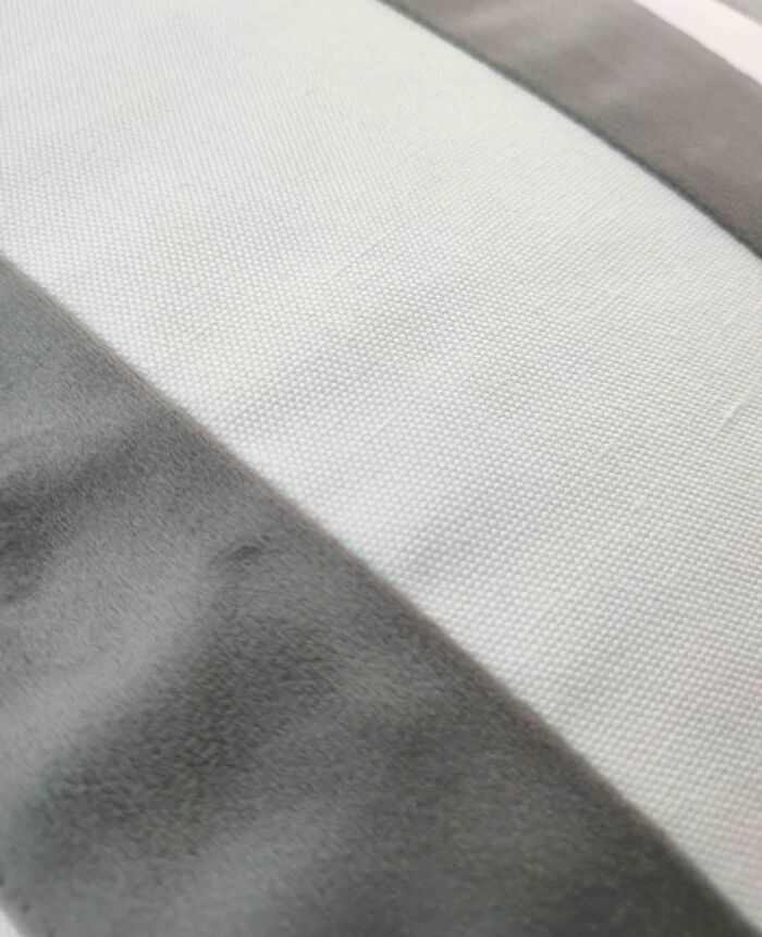 Sleek 30x90cm polyester cushion in white and grey with tassels, CS-139, perfect for window seats and cafes by Ramsha Home.