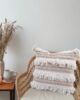 Elegant 45x45cm cotton and acrylic cushion with embroidery and tassels in natural color, CS-152, perfect for bed and couch by Ramsha Home.