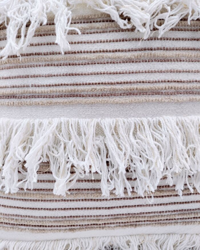 Chic 45x45cm cotton and acrylic cushion with natural color, embroidery, and tassels, CS-152, perfect for bed and couch by Ramsha Home.