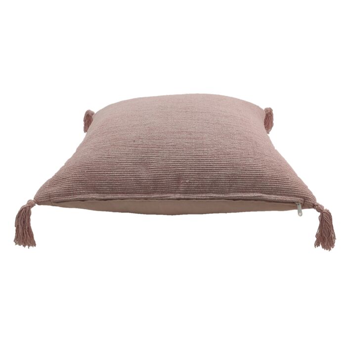 Plush Cotton Cushion with Tassels and Pink Color