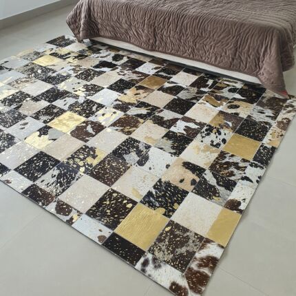 Indoor grey and coffee leather rug LR 005 - 170x240cm