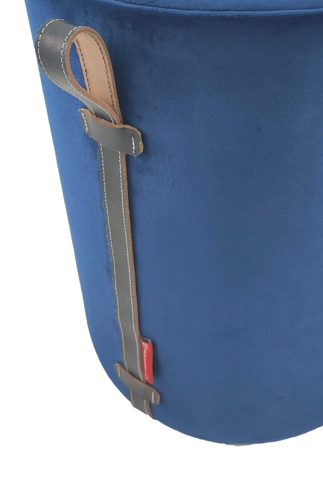 Polyester pouf with leather handle PF-024 blue color 40X40X50cm By Ramsha Home Polyester pouf with leather handle PF-024 blue color By Ramsha Home