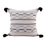Chic 45x45cm cushion with embroidery and tassels in white, made of cotton and acrylic, CS-151, ideal for bed and couch decor by Ramsha Home.