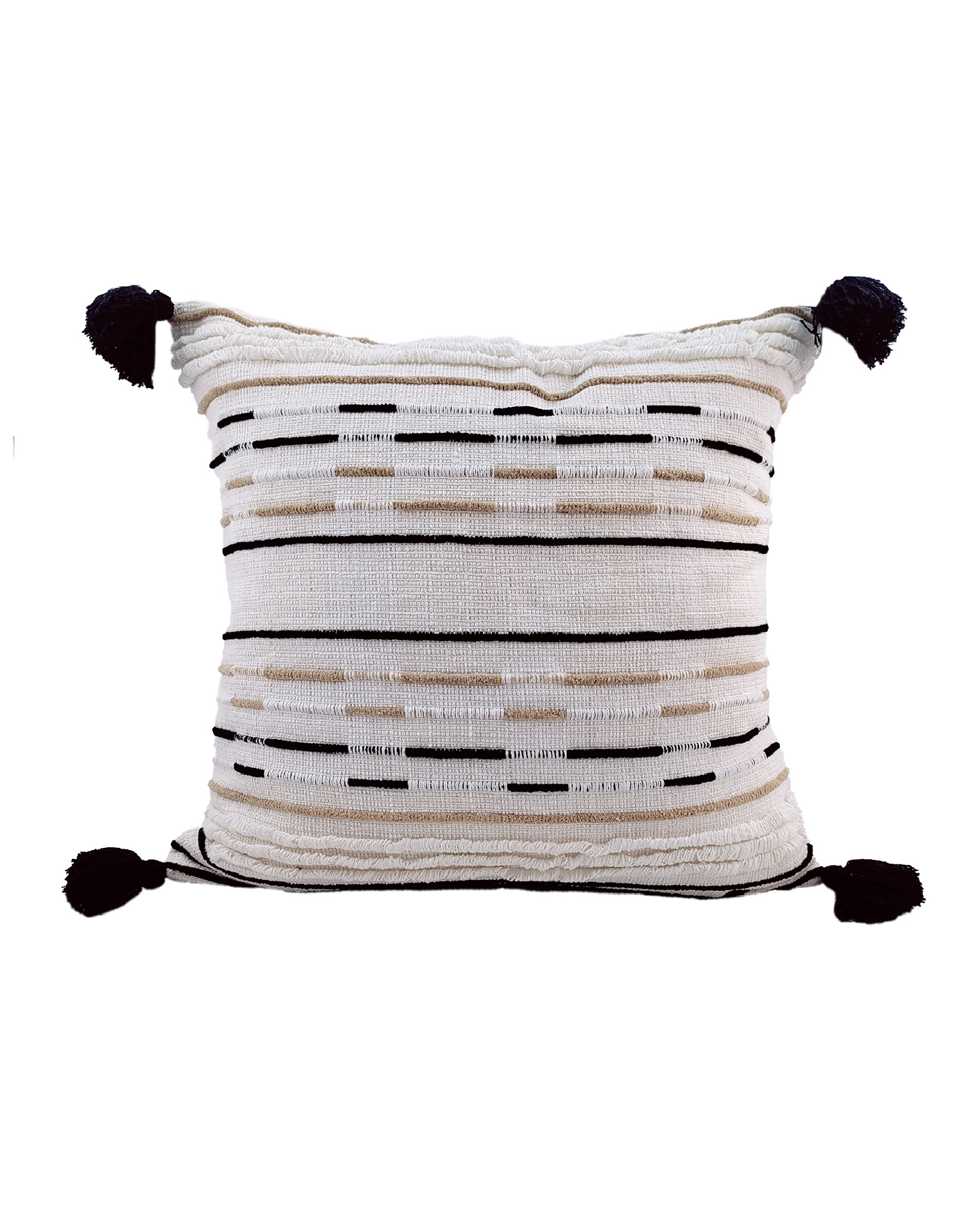 Chic 45x45cm White Cotton and Acrylic Cushion with Embroidery and Tassels (CS-151) for Bed and Couch Decor by Ramsha Home Chic 45x45cm cushion with embroidery and tassels in white, made of cotton and acrylic, CS-151, ideal for bed and couch decor by Ramsha Home.