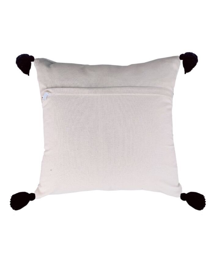 Stylish 45x45cm white cushion with embroidery and tassels, made from cotton and acrylic, CS-151, designed for bed and couch by Ramsha Home.