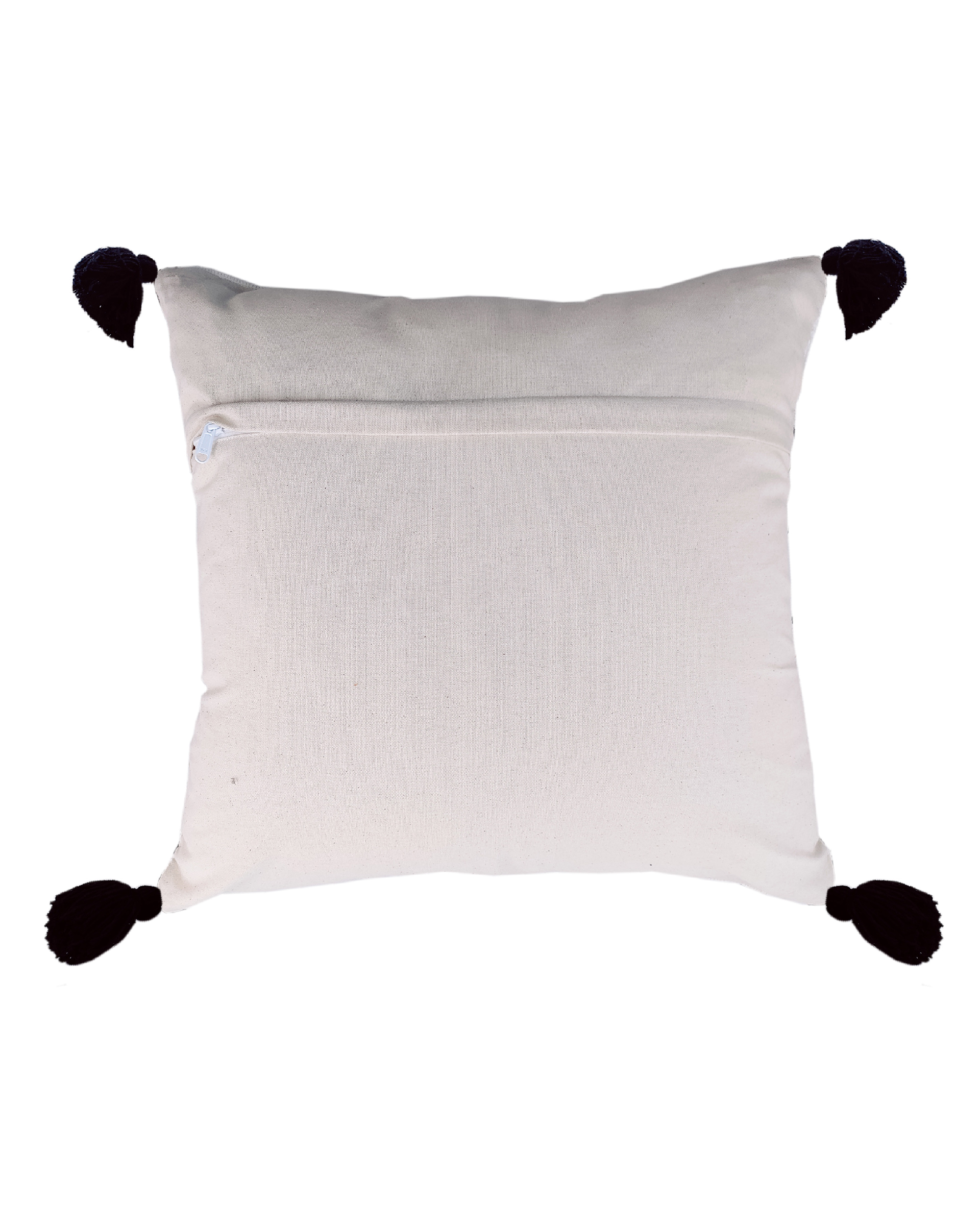 Stylish 45x45cm White Cotton and Acrylic Cushion with Embroidery and Tassels (CS-151) for Bed and Couch by Ramsha Home Stylish 45x45cm white cushion with embroidery and tassels, made from cotton and acrylic, CS-151, designed for bed and couch by Ramsha Home.