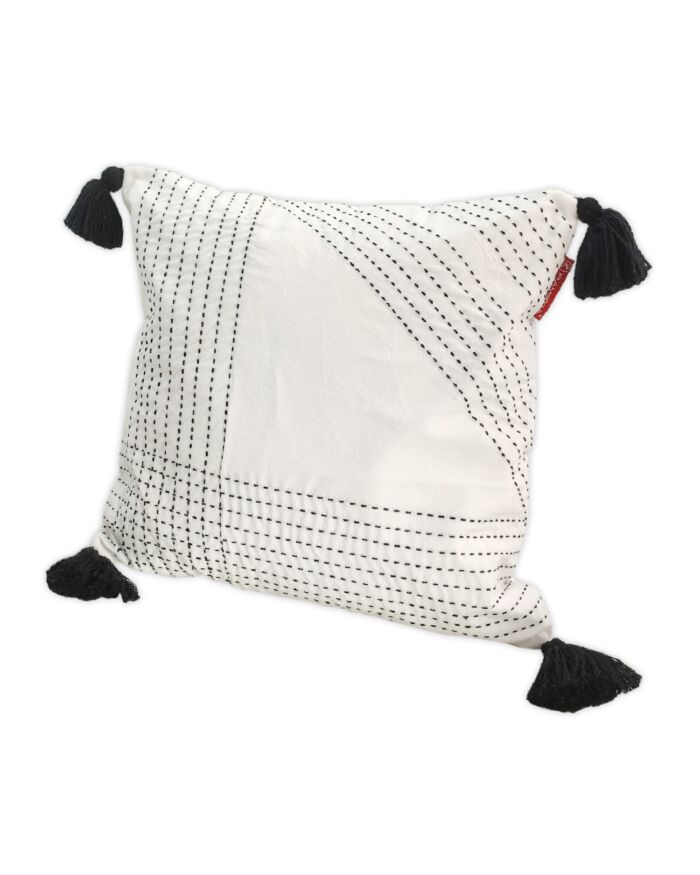 ⁦White & Blue Color Cotton Cushion with Filler for Couch, Sofa, Floor - CS 190 (45x45cm)⁩ - الصورة ⁦2⁩