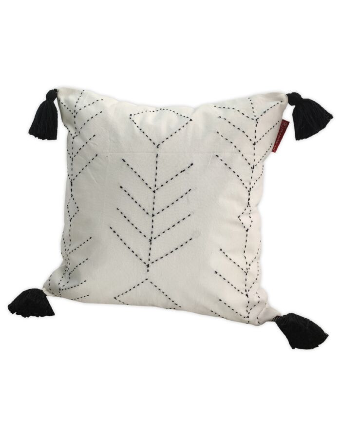 ⁦White & Blue Color Cotton Cushion with Filler for Couch, Sofa, Floor - CS 191 (45x45cm)⁩ - الصورة ⁦2⁩