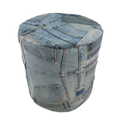 Handcrafted denim cotton pouf for kids room PF-083 blue color By Ramsha Home