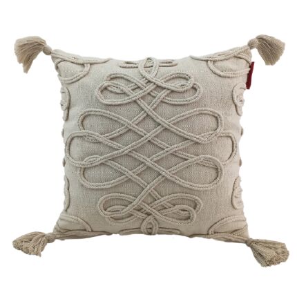 Natural Color Cotton Embroidery Cushion with Filler for Bed, Couch - CS 159 (45x45cm)