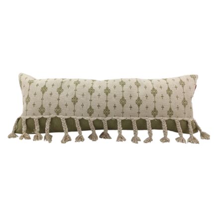 White & Green Color Cotton Cushion with Filler for Living Room, Bed, Couch - CS 174 (30x90cm)