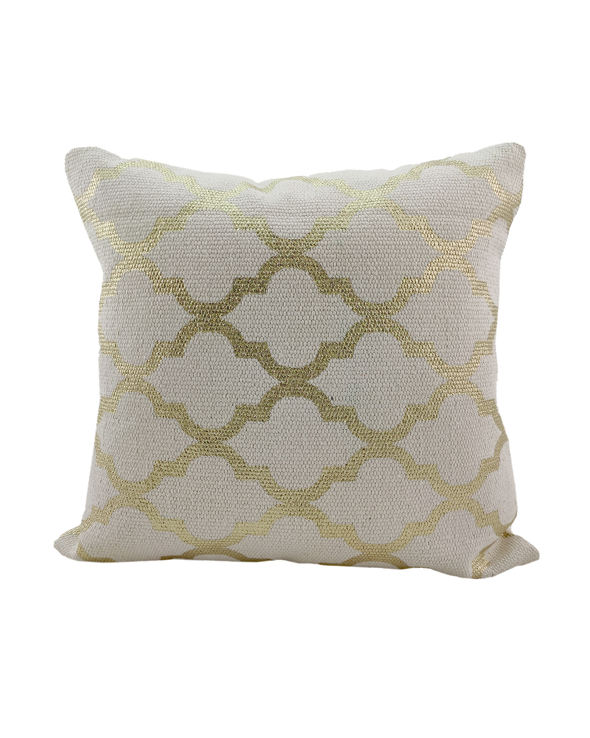 1673693483_IMG_20220714_153931 White & Gold Color Cotton Cushion with Filler for Sofa, Couch, and Floor - CS 178 (45x45cm) - الصورة 1