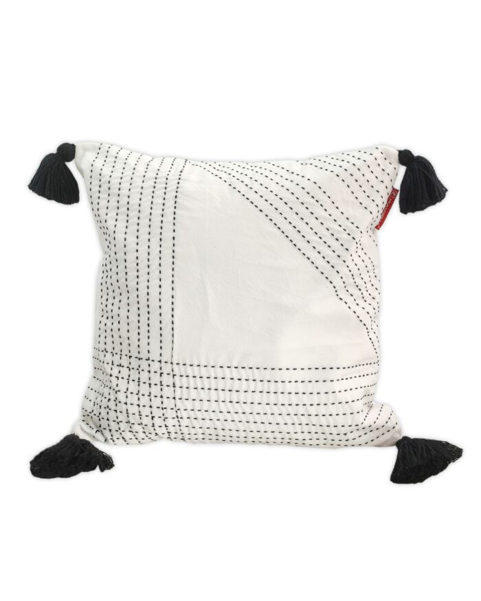⁦White & Blue Color Cotton Cushion with Filler for Couch, Sofa, Floor - CS 190 (45x45cm)⁩ - الصورة ⁦1⁩